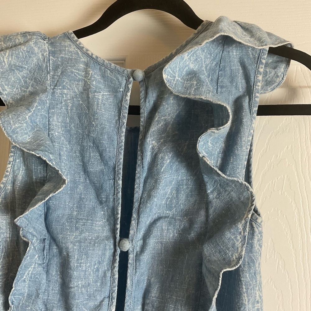 7 For All Mankind Denim Ruffle Romper Size Small Blue Acid Wash Jumpsuit - Picture 9 of 15